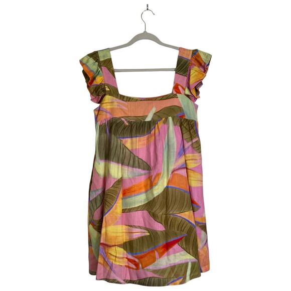 KOURT Seasonal Tropical Bird Of Paradise Print Mini Dress Size XS Linen Summer - Picture 1 of 8